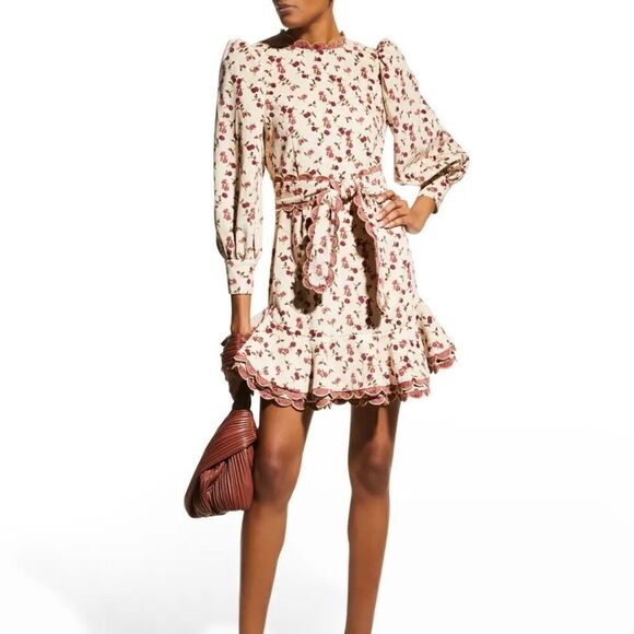 CeliaB Alder Puff Sleeve Floral Print Mini Dress Cream Women’s Size EXTRA LARGE - Picture 1 of 9